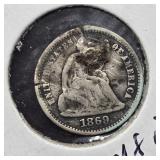 1869 SEATED LIBERTY SILVER HALF DIME