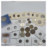 VARIOUS COINS: US SILVER, INDIAN HEAD PENNIES,