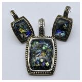 STERLING SILVER PENDANT & EARRINGS WITH INLAID