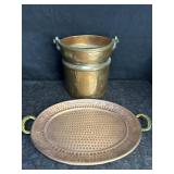 BASS HANDLED COPPER COLORED POT & PLATTER/TRAY