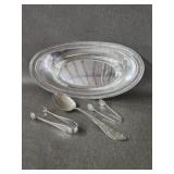 Vntg 4Pc Sterling Serving Tray, Spoon & Tongs