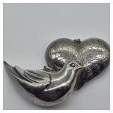 STERLING SILVER 2.5" DOVE & 2" HEART