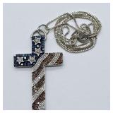 925 SILVER BOX CHAIN W/ JEWELED CROSS PENDANT