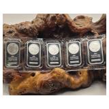 5 - 1oz .999 Fine Silver Bars / Slabs - 5 Ounces