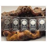 5 - 1oz .999 Fine Silver Bars / Slabs - 5 Ounces
