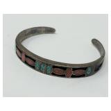 Vtg Sterling Silver Inlaid Cuff Bracelet Unmarked