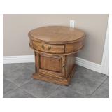 Oak Drum Table w/ Storage by Thomasville