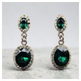 Sterling Silver 925 Drop Earrings, Emerald Green