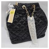 Michael Kors Black Embossed Snakeskin Bucket Bag