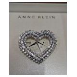 Anne Klein Heart Love Crystal Silver Tone Pin