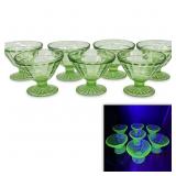 7 Vaseline / Uranium Glass Block Optic Sherbet