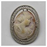 STERLING SILVER CAMEO PIN BROOCH