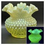Fenton Uranium Glass Hobnail Opalescent Vase w/