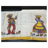 2 Black Americana Tea Towels Patchwork Print Man