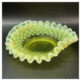 Vintage Fenton Topaz Uranium Glass Dish Hobnail