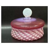 Czech-made Cranberry Opalescent Hobnail Dish