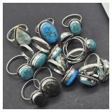 10- 925 SILVER RINGS LABRADORITE, LARIMAR & BLUE