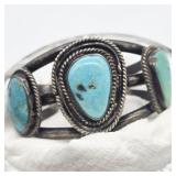 STERLING SILVER TURQUOISE CUFF BRACELET HAS