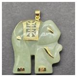 14k YELLOW GOLD JADE ELEPHANT PENDANT