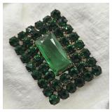 CZECH EMERALD GLASS BROOCH