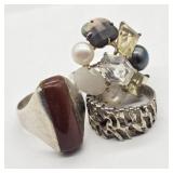 3- 925 SILVER RINGS SIZES 9 & 10 SEE PHOTOS