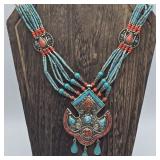HANDMADE TIBETAN TURQUOISE, CORAL SET IN SILVER