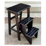 Solid Wood Fold-Out Step Stool w Worn Glossy