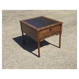 Vintage Leather-Top End Table w/ Drawer