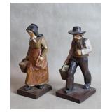 Vtg pair of hand-carved Tyrolean Folk Art Wood