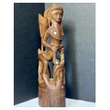 African Figural Wood Carving w Mother of Pearl