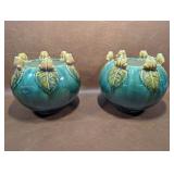 Asian Majolica Pottery Planter Frogs on Lily
