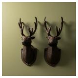 Two Cast Iron Dear Heads Wall Decor Stags