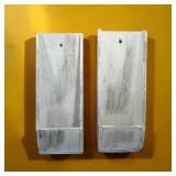 Two Whitewashed Wood Wall Pockets Boxes