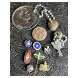 PINS, ABRAHAM LINCOLN COMMEMORATIVE COIN,