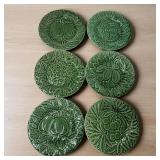 6 Fruit/ Vegetable Majolica ? Plates One has