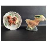 Vintage Squirrel Wall Pocket and Running Donkey