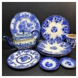 Flow Blue Ironstone + Plates , Teapot +, Victoria