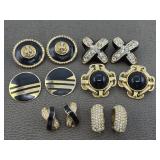 Retro & Modern Gold Tone & Black Clip On Earrings