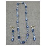 Vintage Style Blue Glass Necklace & Earrings