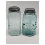 2 BLUE QT. CANNING JARS W/ ZINC LIDS. MASONï¿½S