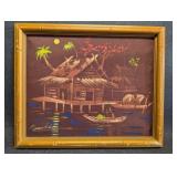Vintage Framed Original Art, Signed , Fishing