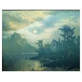 Moonlight on Lake Achen 1905 J. W. Crane Antique