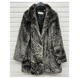 Calvin Klein Faux Fur Gray Leopard Print Jacket L