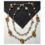 36" Vintage Art Glass Beads Necklace Foiled,