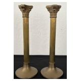 Pair Brass Corinthian Column Candlesticks Vintage