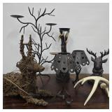 Rustic Decor Lot w/ Antlers & Cast Sculpture