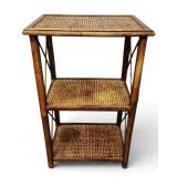 Vtg Bamboo Rattan Shelf Side Table