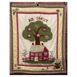 VINTAGE FAMILY TREE QUILT W/ PLASTIC PHOTO