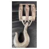 Vintage Block and Tackle Pulley, 9 in. Hook