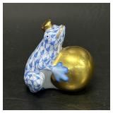 Herend Porcelain Fishnet Blue Frog Prince 24K